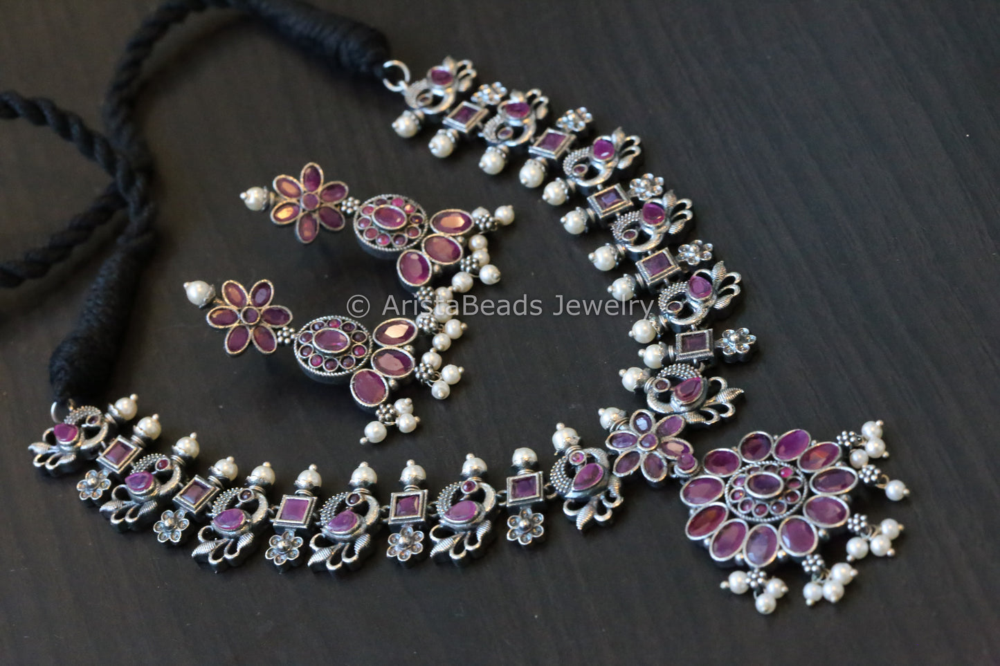Ruby Stone Oxidized Necklace Set