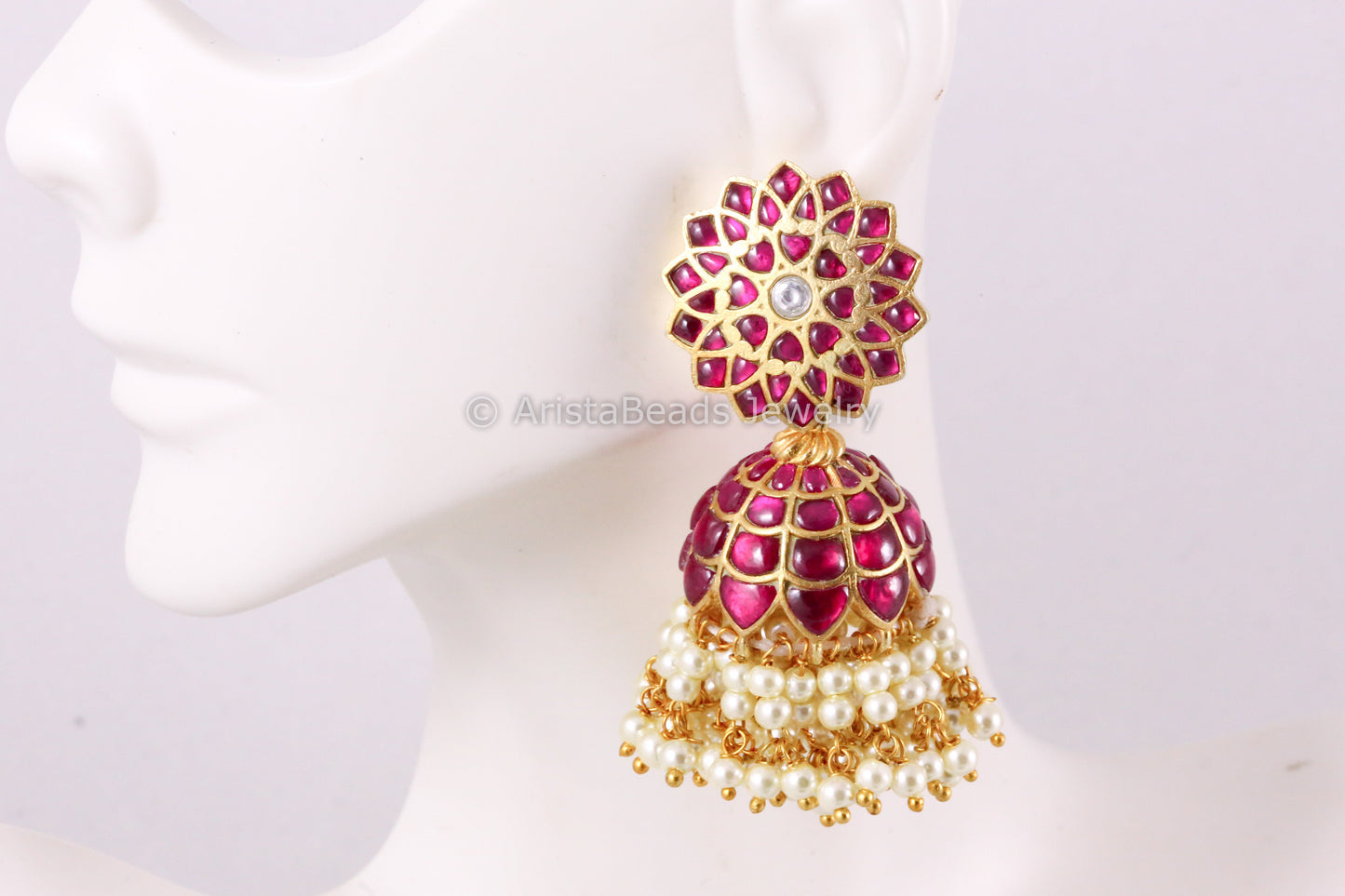 Handmade Jadau Ruby Kundan Jhumka
