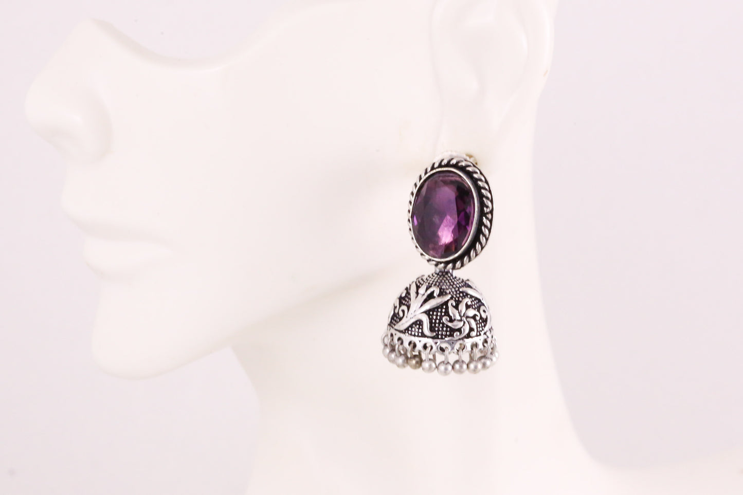 Stone Jhumka - Purple