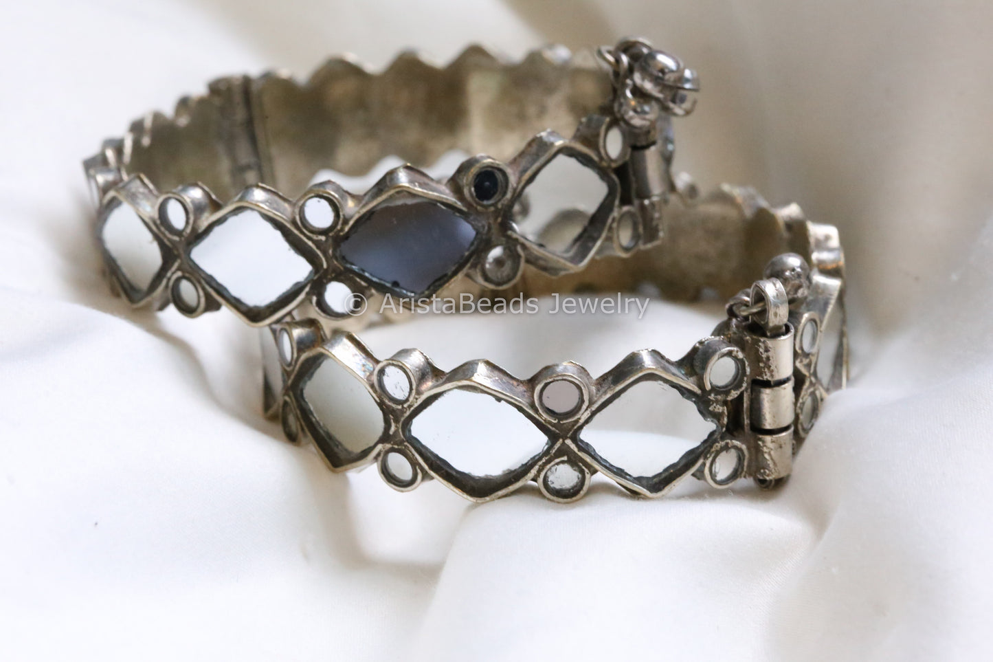 Silver Look Real Glass Bangle Set (Openable)