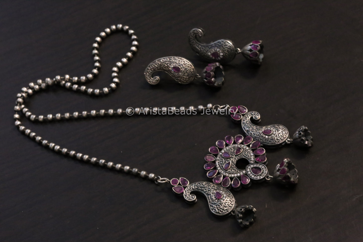 Ruby CZ Pendant Chain Set