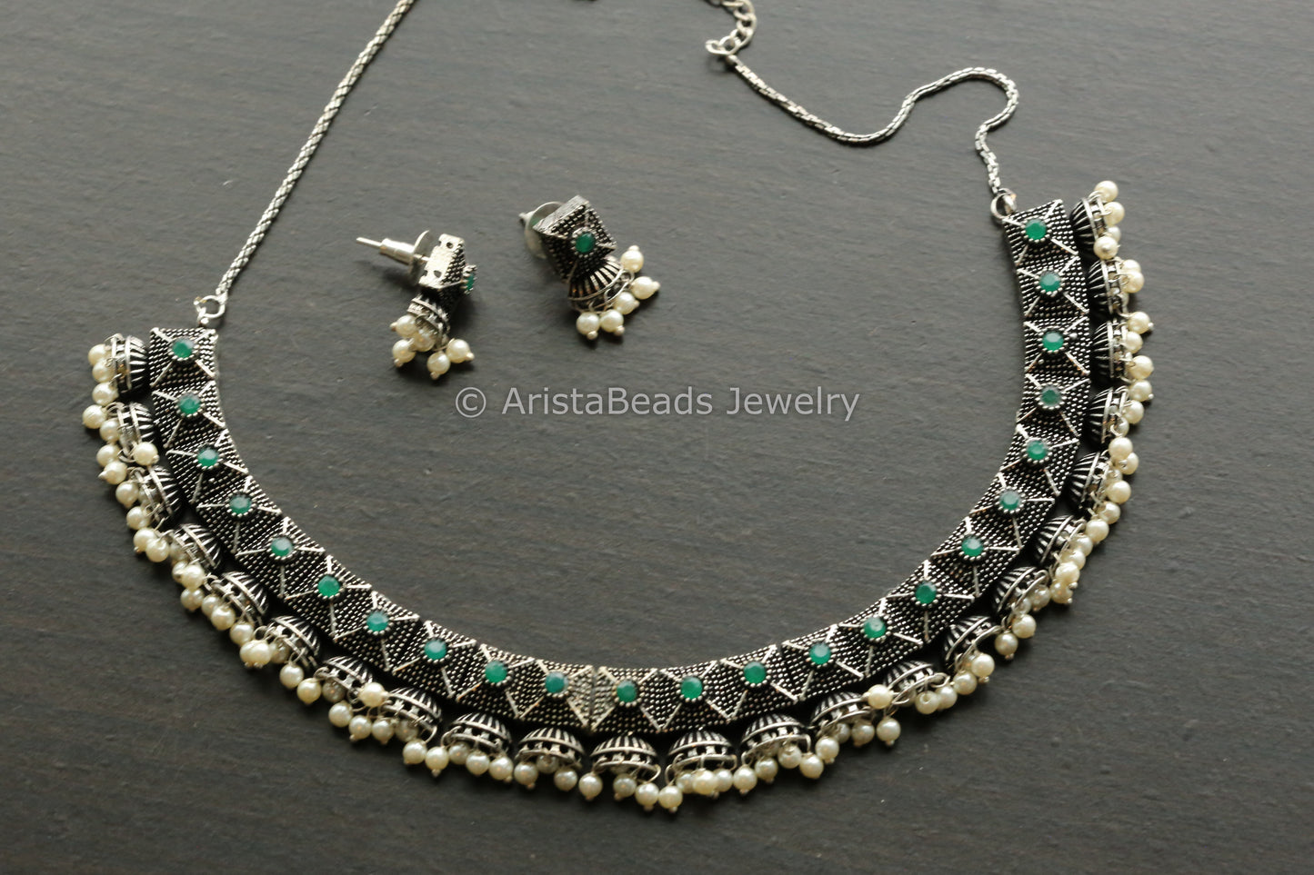 Green Oxidized Necklace Set