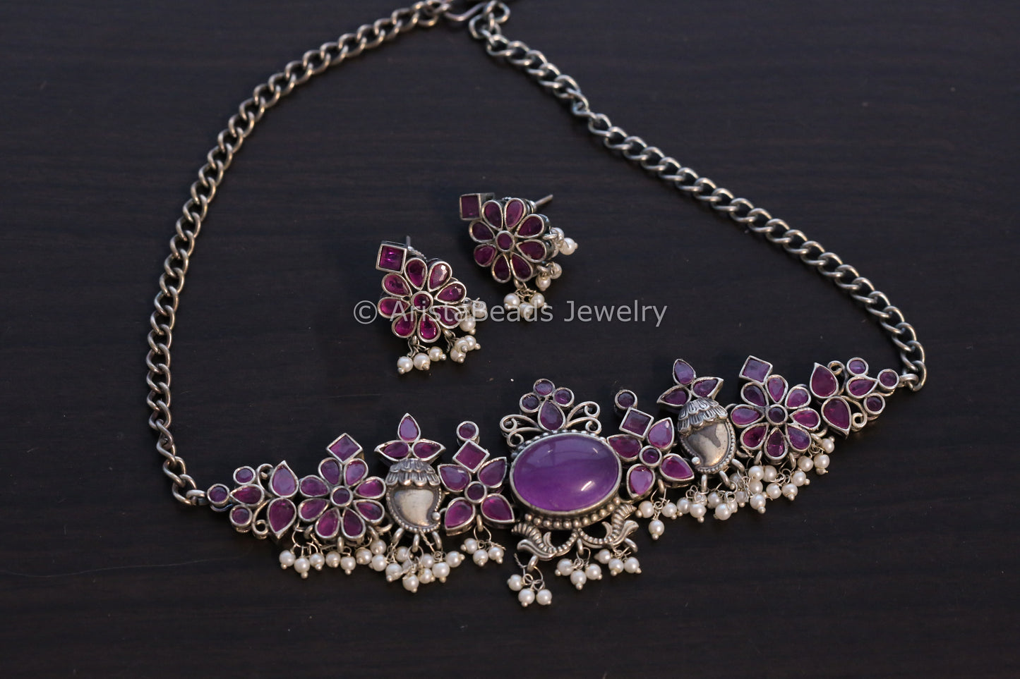 Ruby Oxidized Monalisa Stone Choker