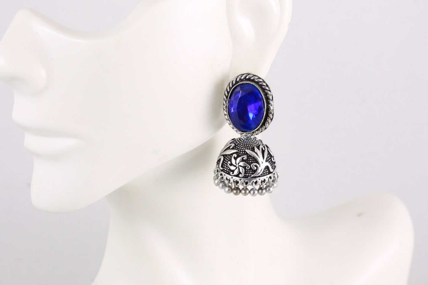Stone Jhumka -Blue