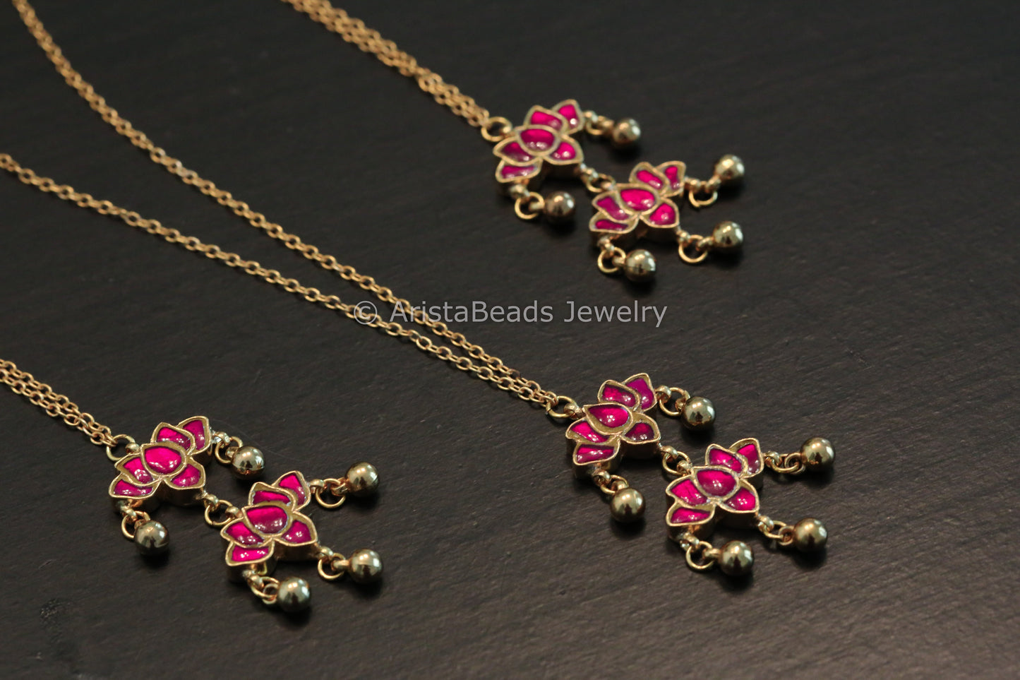 Handmade Dainty Kundan Necklace  - Ruby Lotus