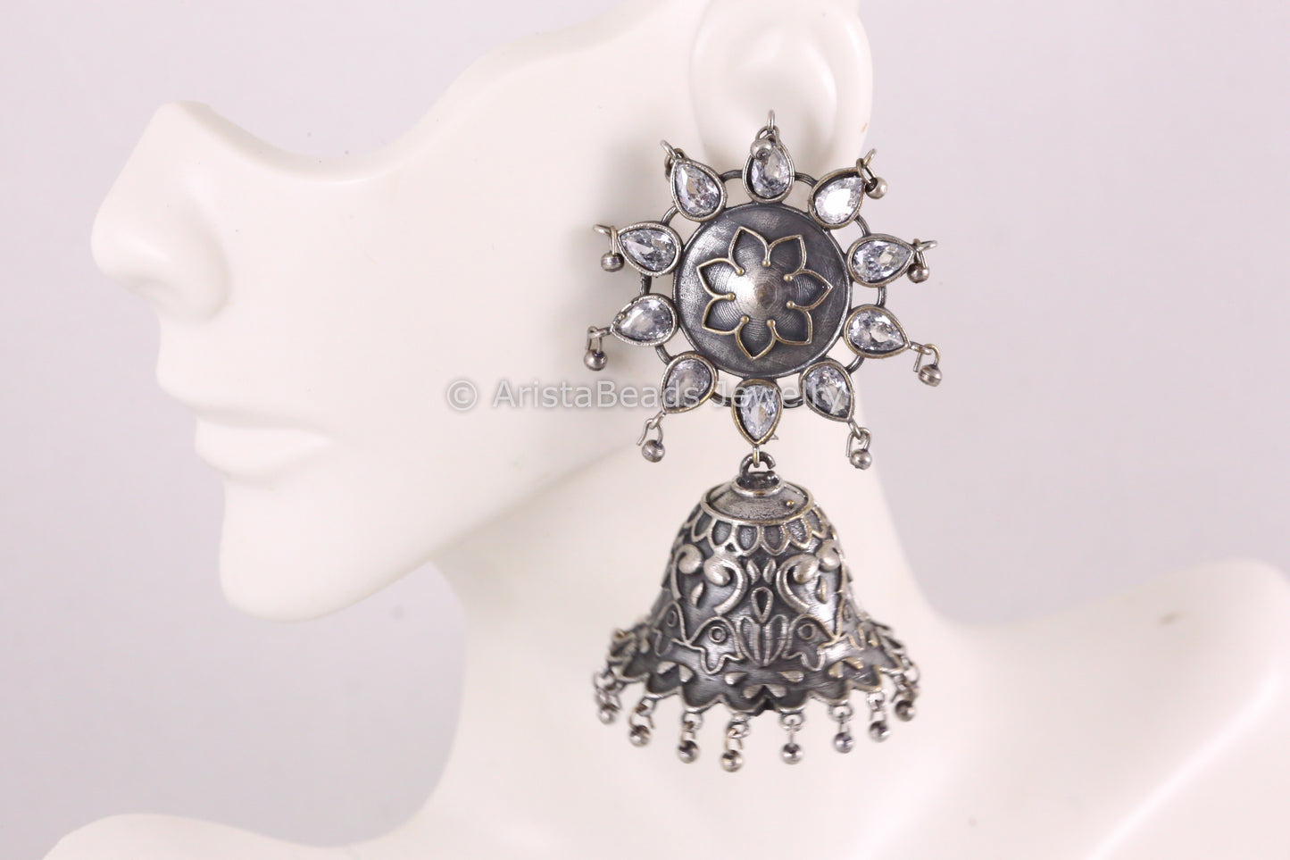 Clear Stone Silver Replica Jhumka