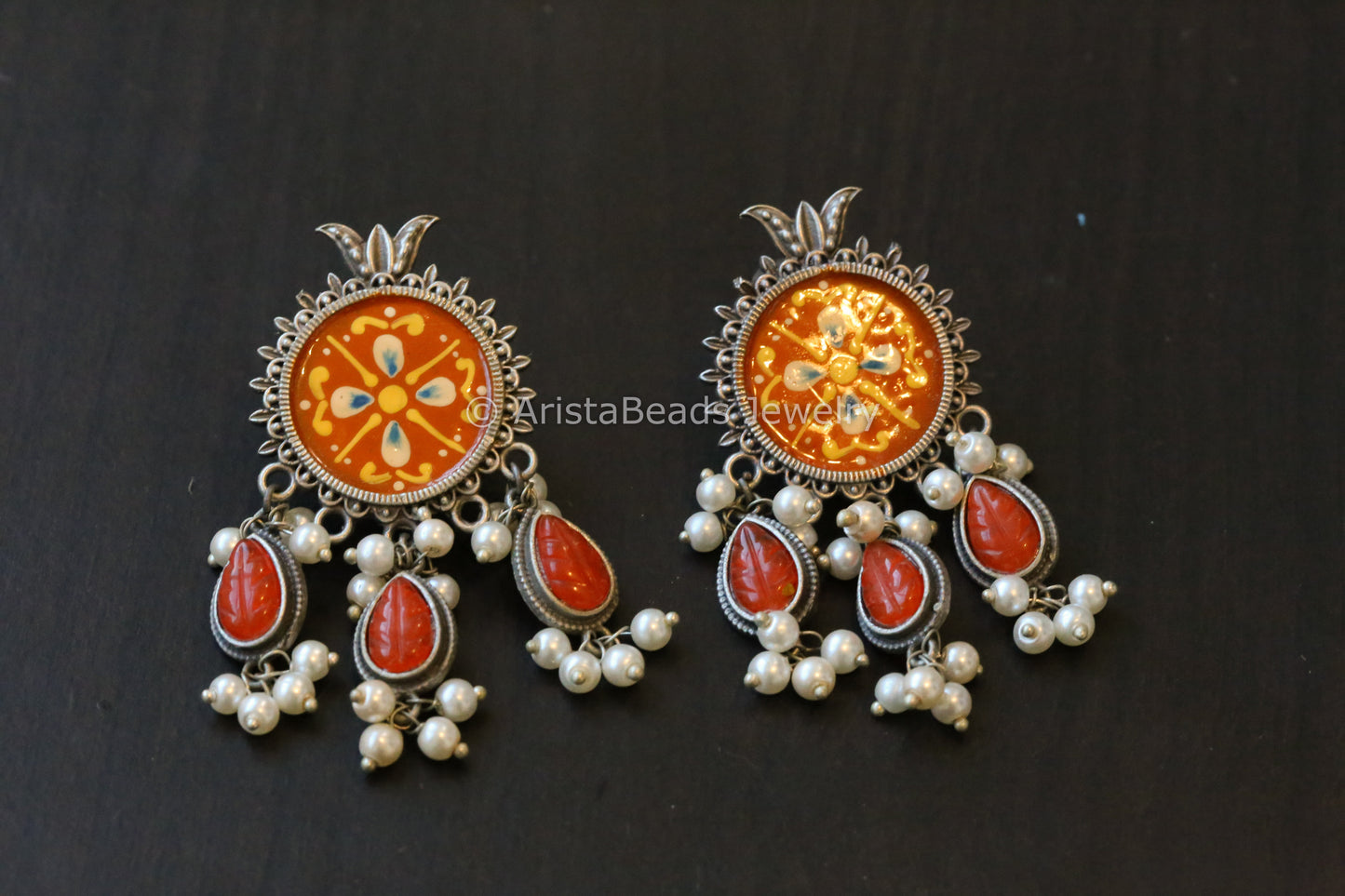 Enamel Hand-Painted Stud - Orange