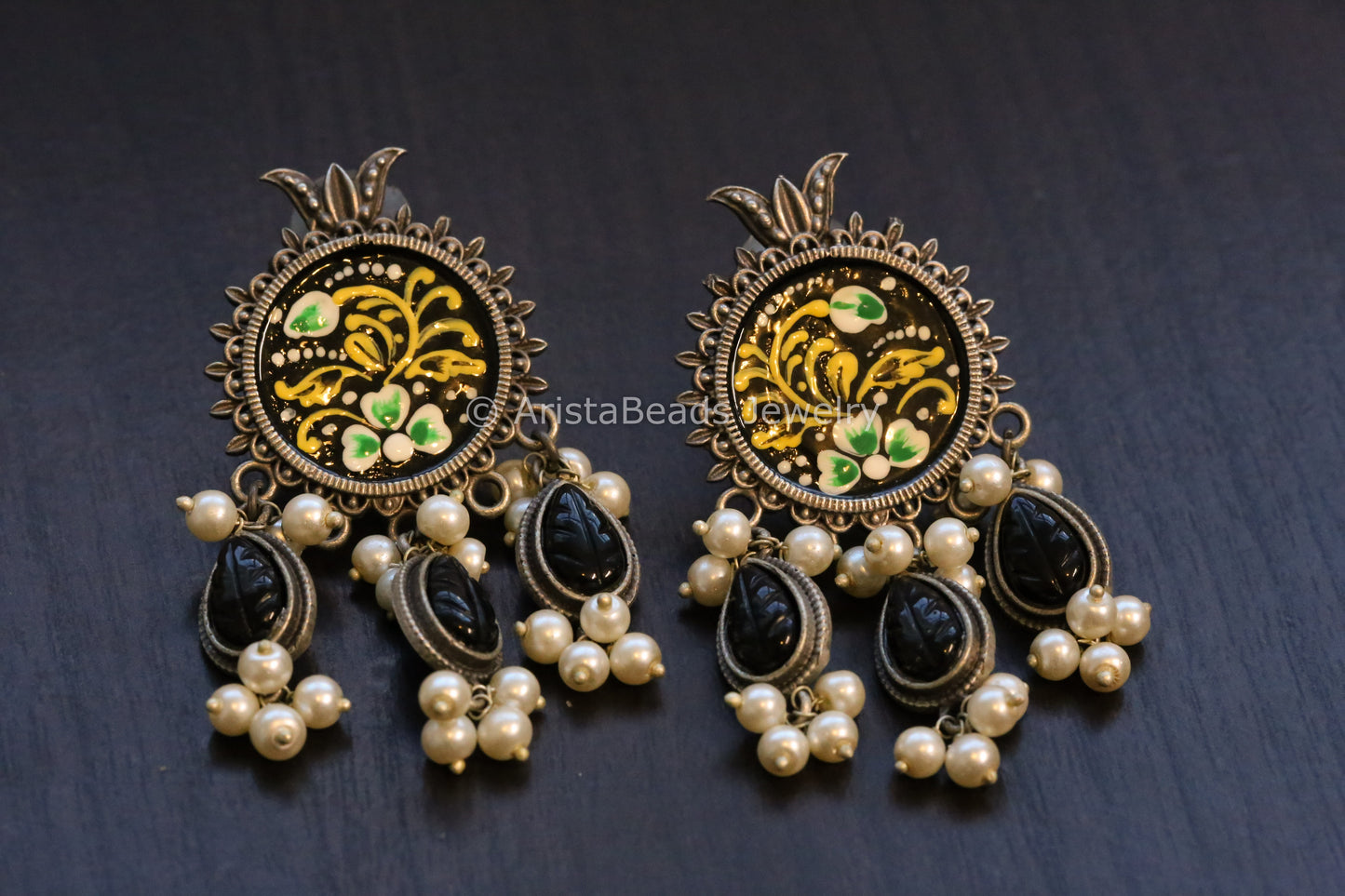 Enamel Hand-Painted Stud - Black Drops