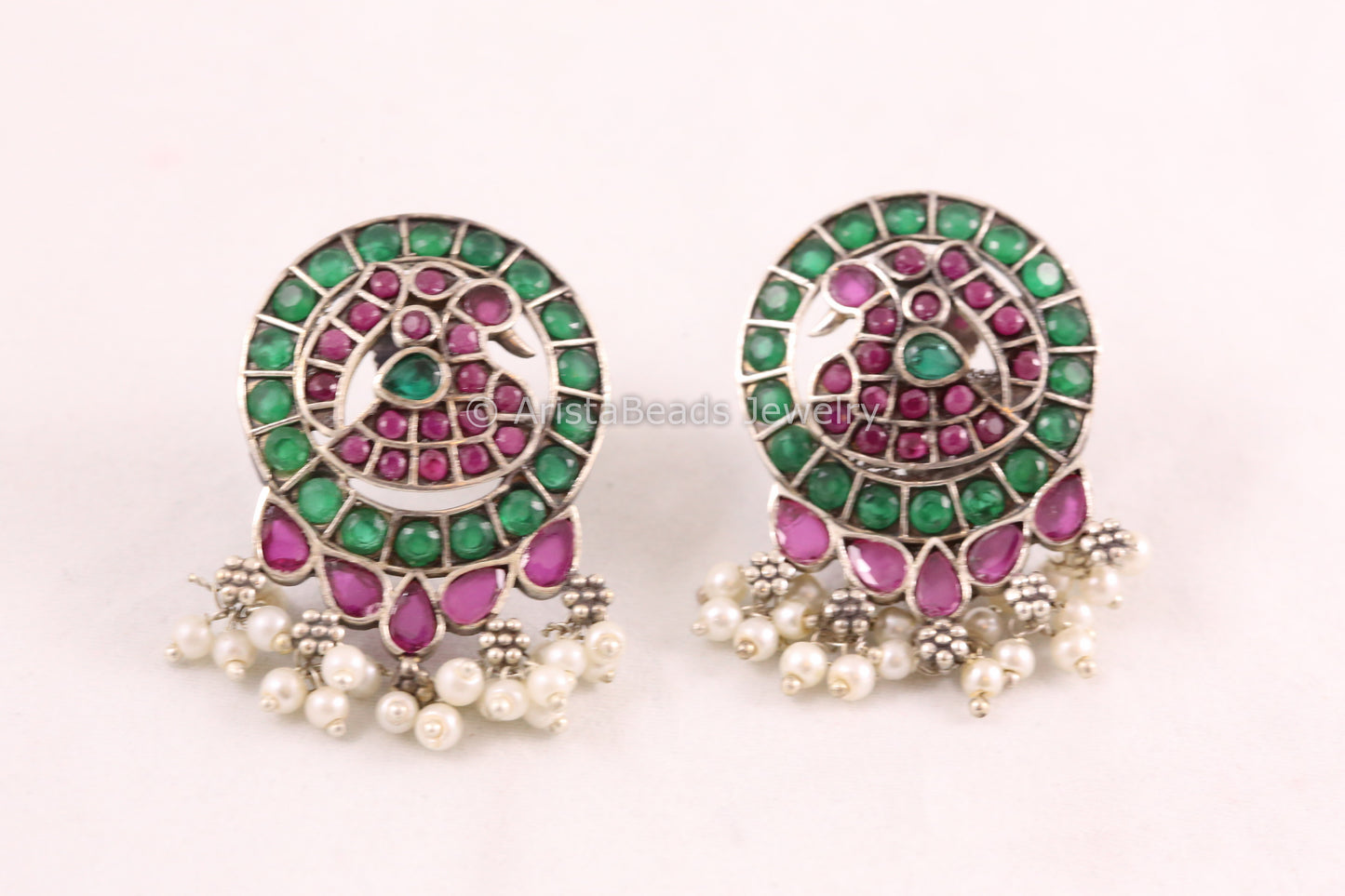 Jadau Look CZ Oxidized Earrings -Multi