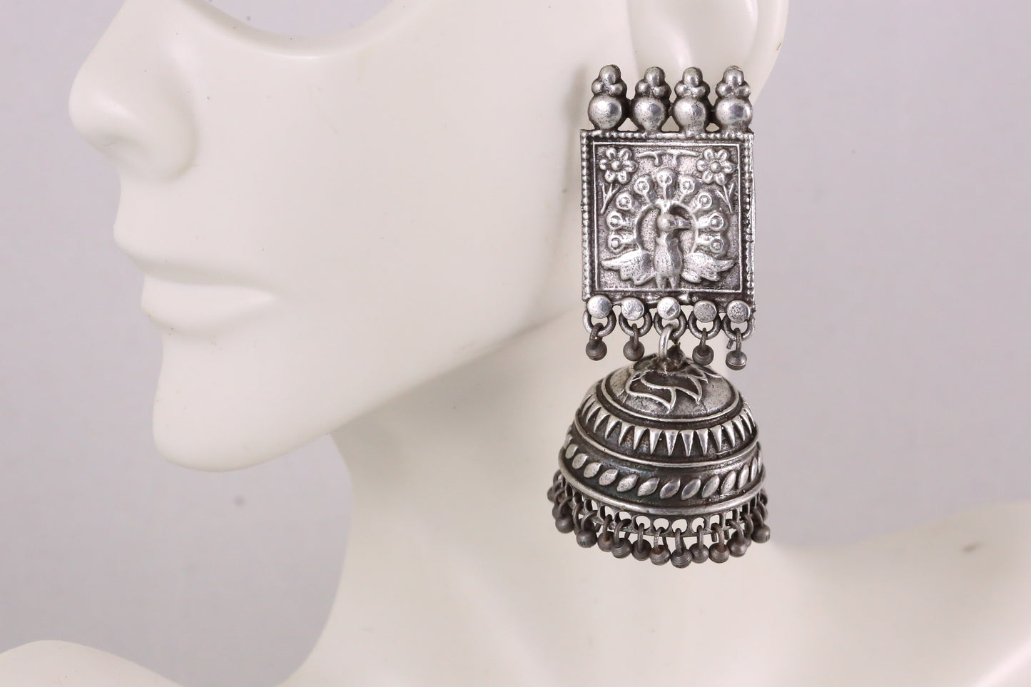 Silver Replica Peacock Jhumka