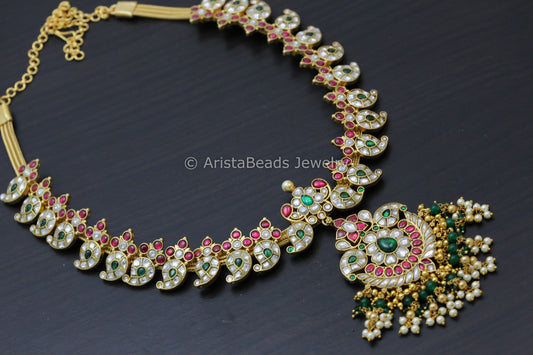 Long Next To Real Jadau Kundan Mango Haram Necklace