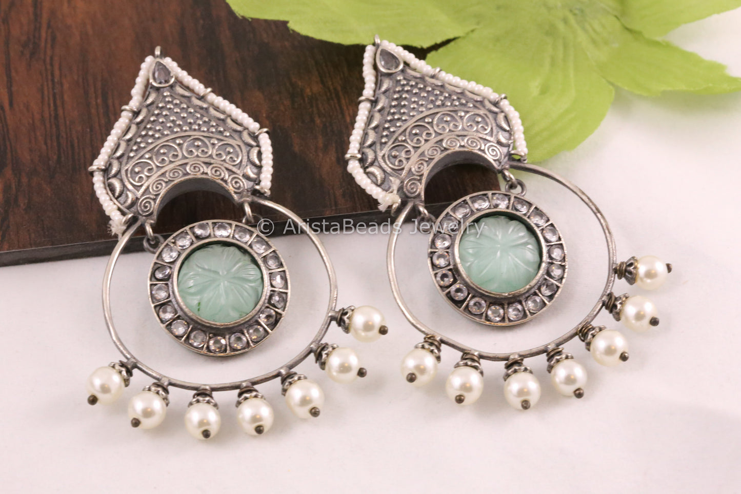 Contemporary Carved Stone Earrings - Blue