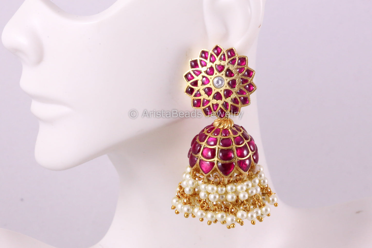 Handmade Jadau Ruby Kundan Jhumka