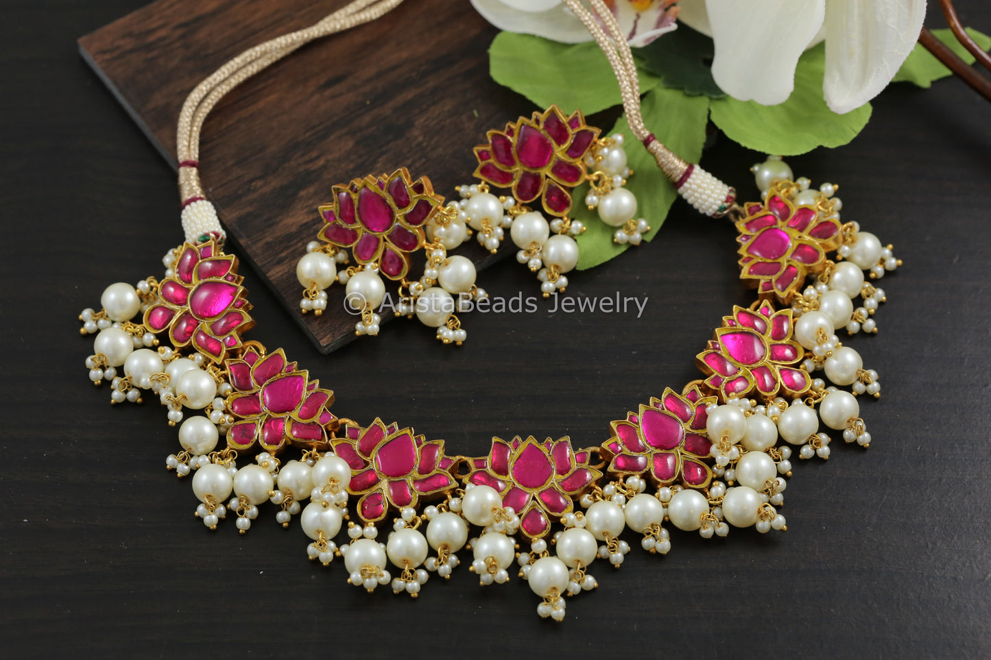 Handmade Lotus Kundan Necklace Set