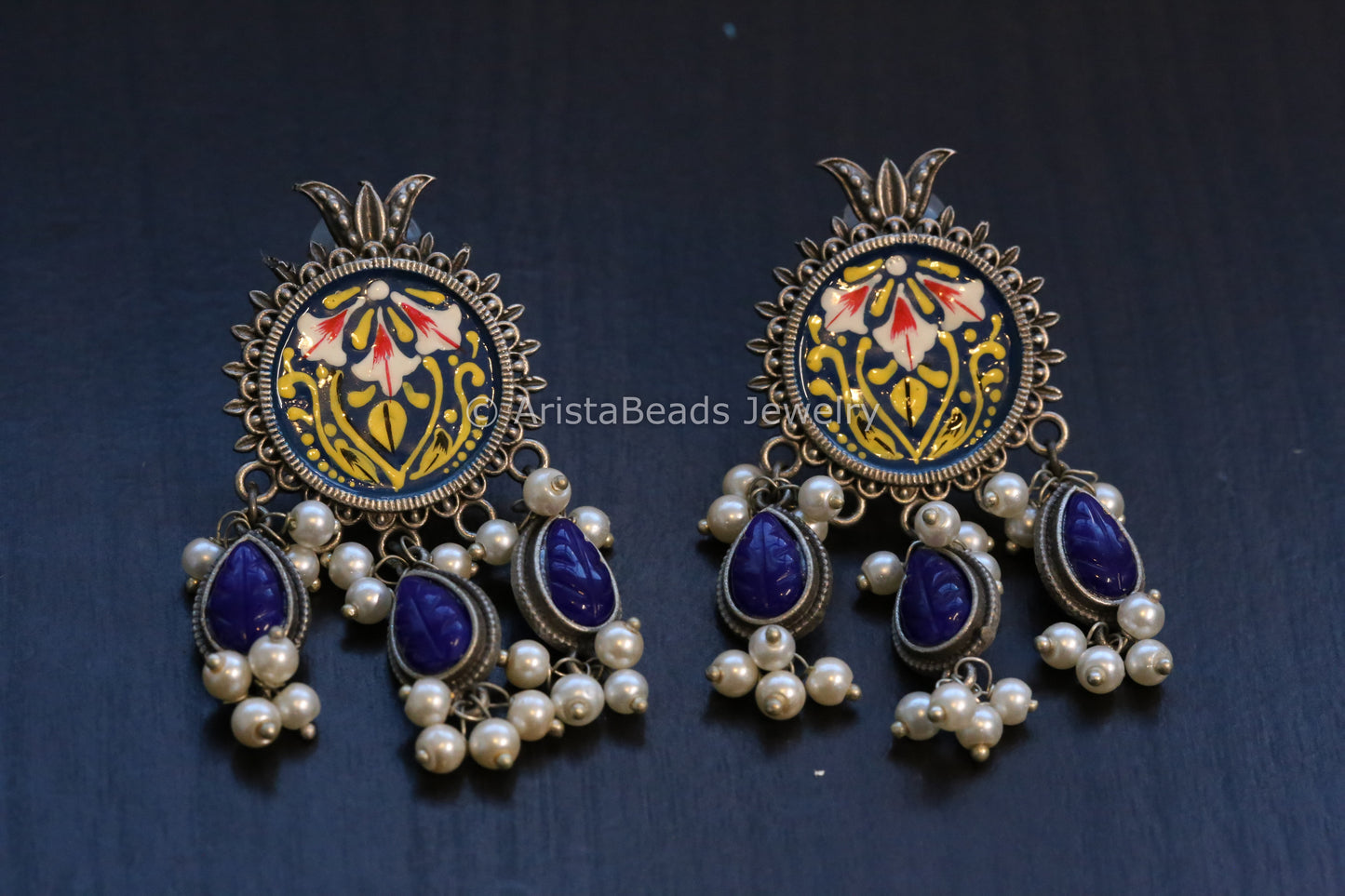 Enamel Hand-Painted Stud - Blue Drops