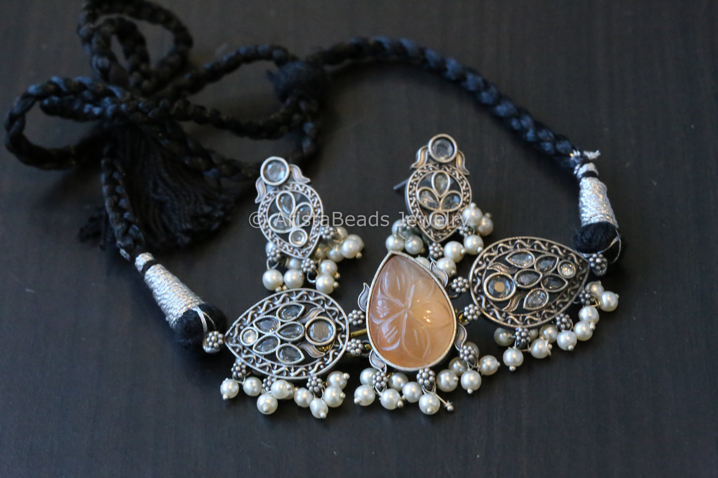 Carved Stone Choker Set - Orange
