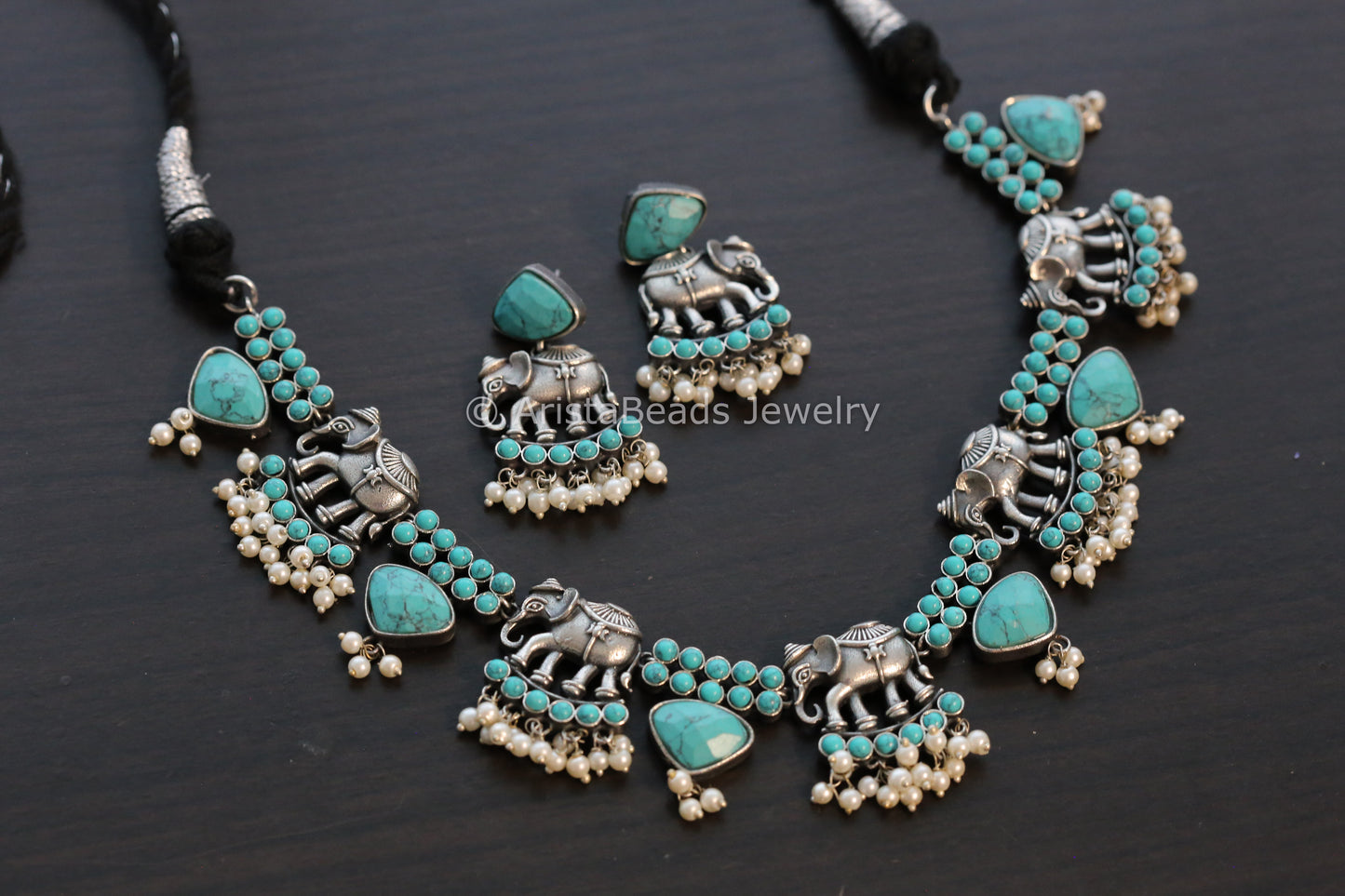 Oxidized Elephant Necklace - Turquoise