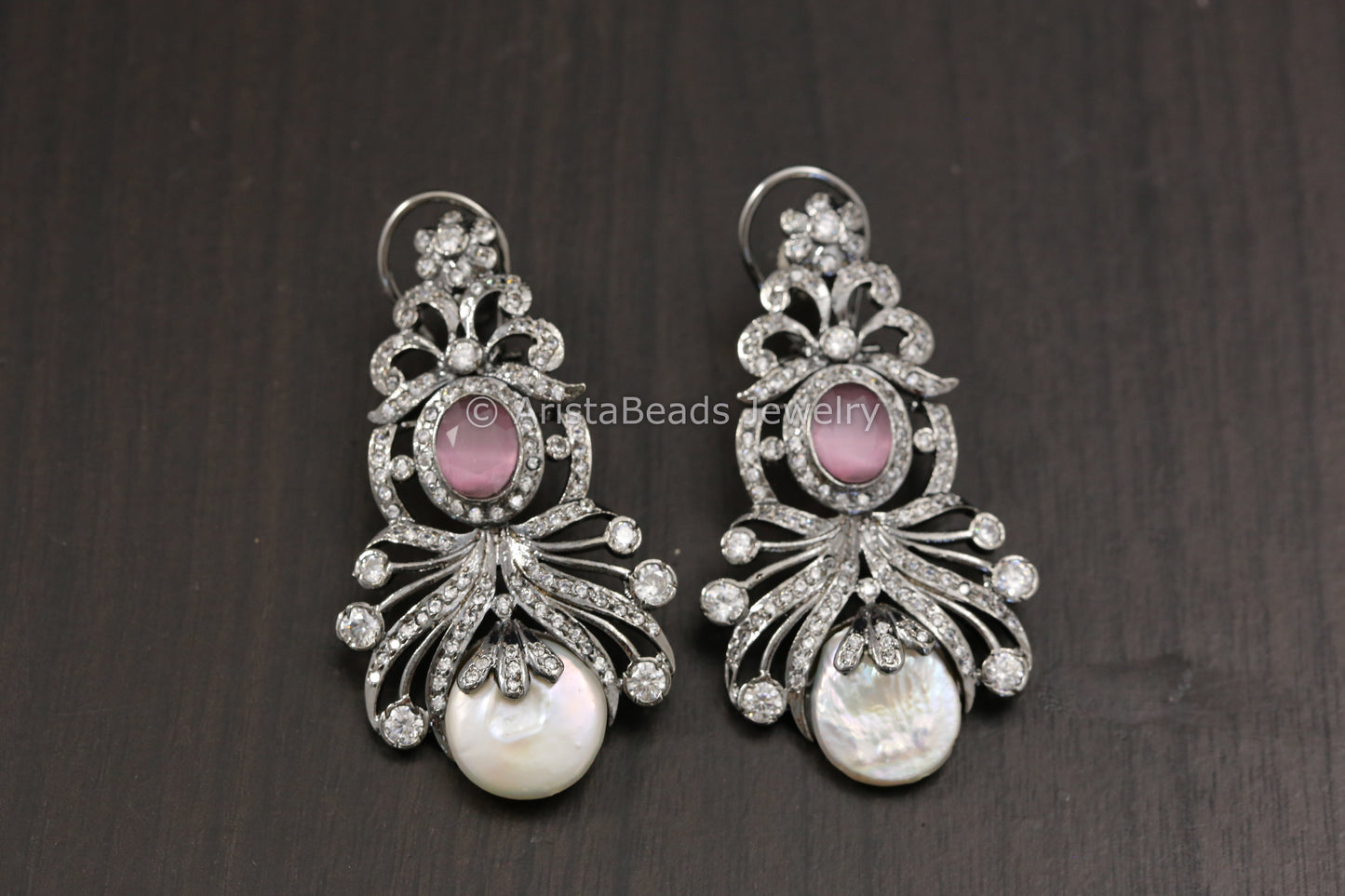 Victorian Baroque Pearl Earrings -Pink