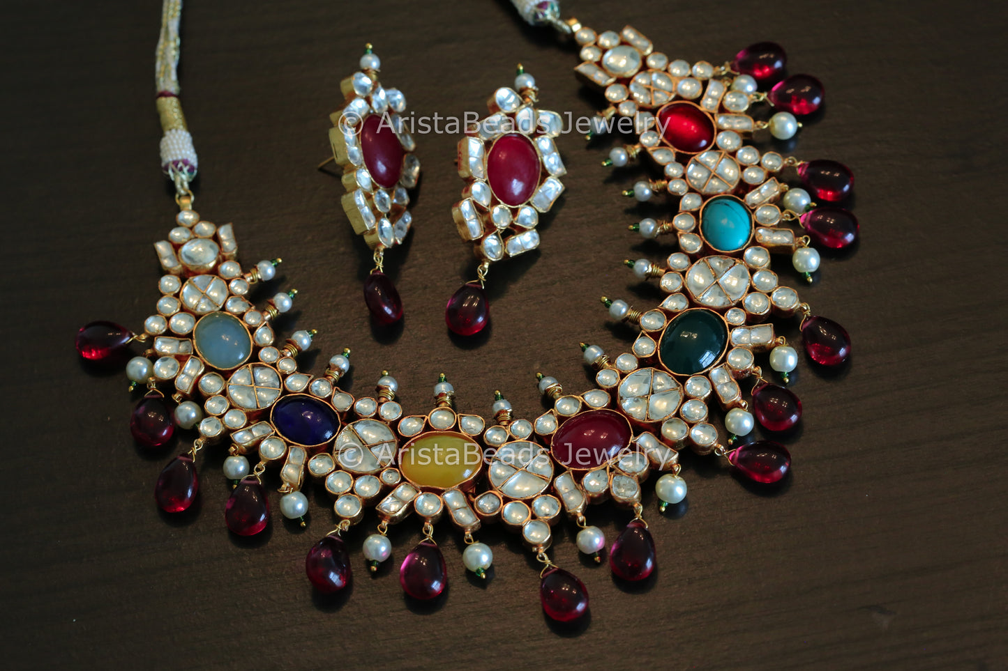 Jadau Kundan Navratan Necklace Set