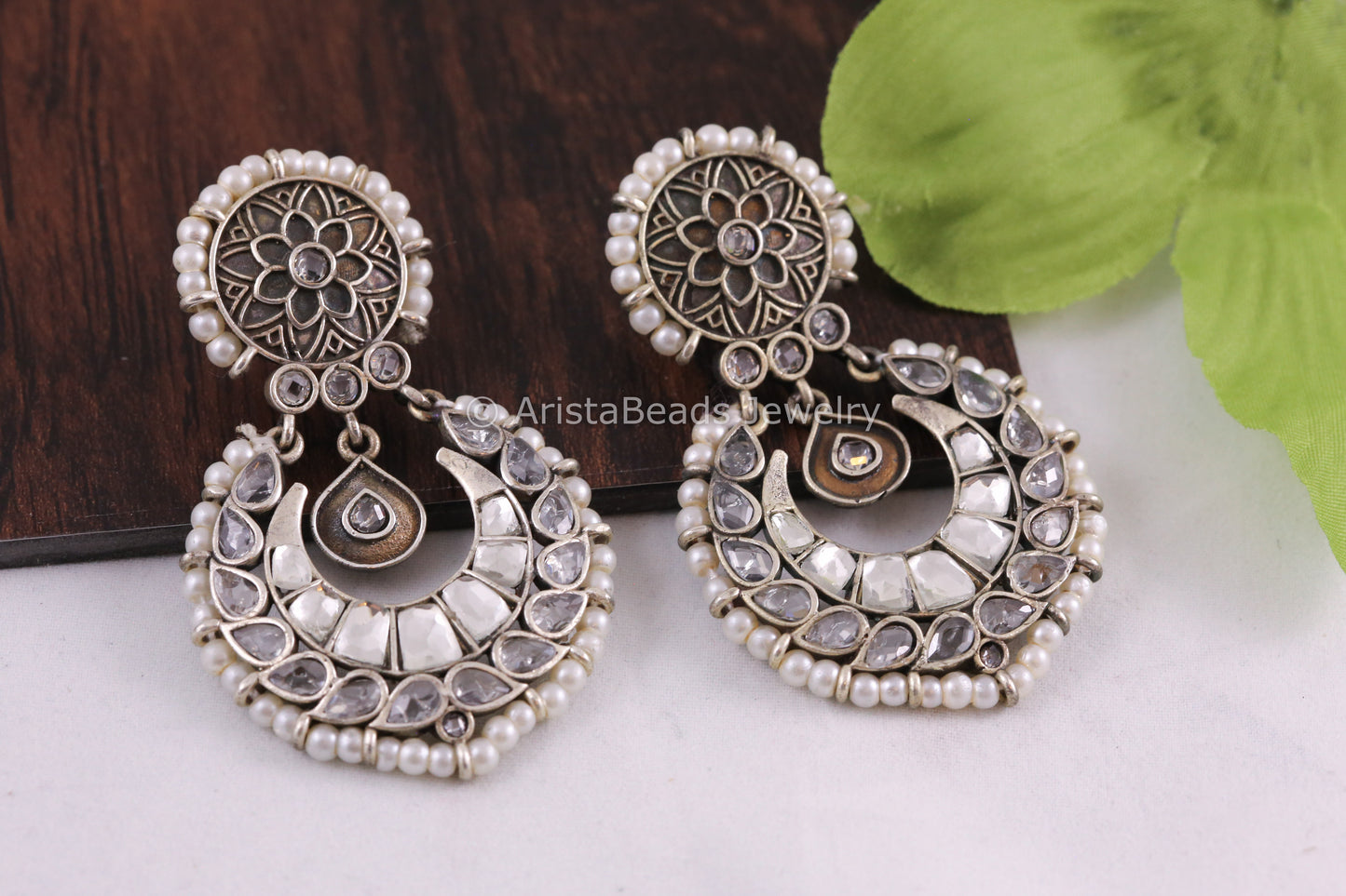 Oxidized Kundan Chandbaali - Clear