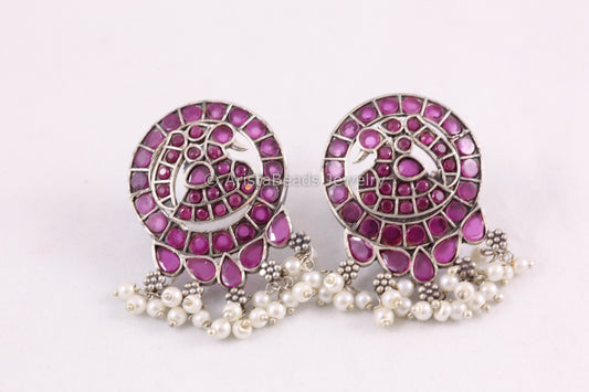 Jadau Look CZ Oxidized Earrings - Ruby