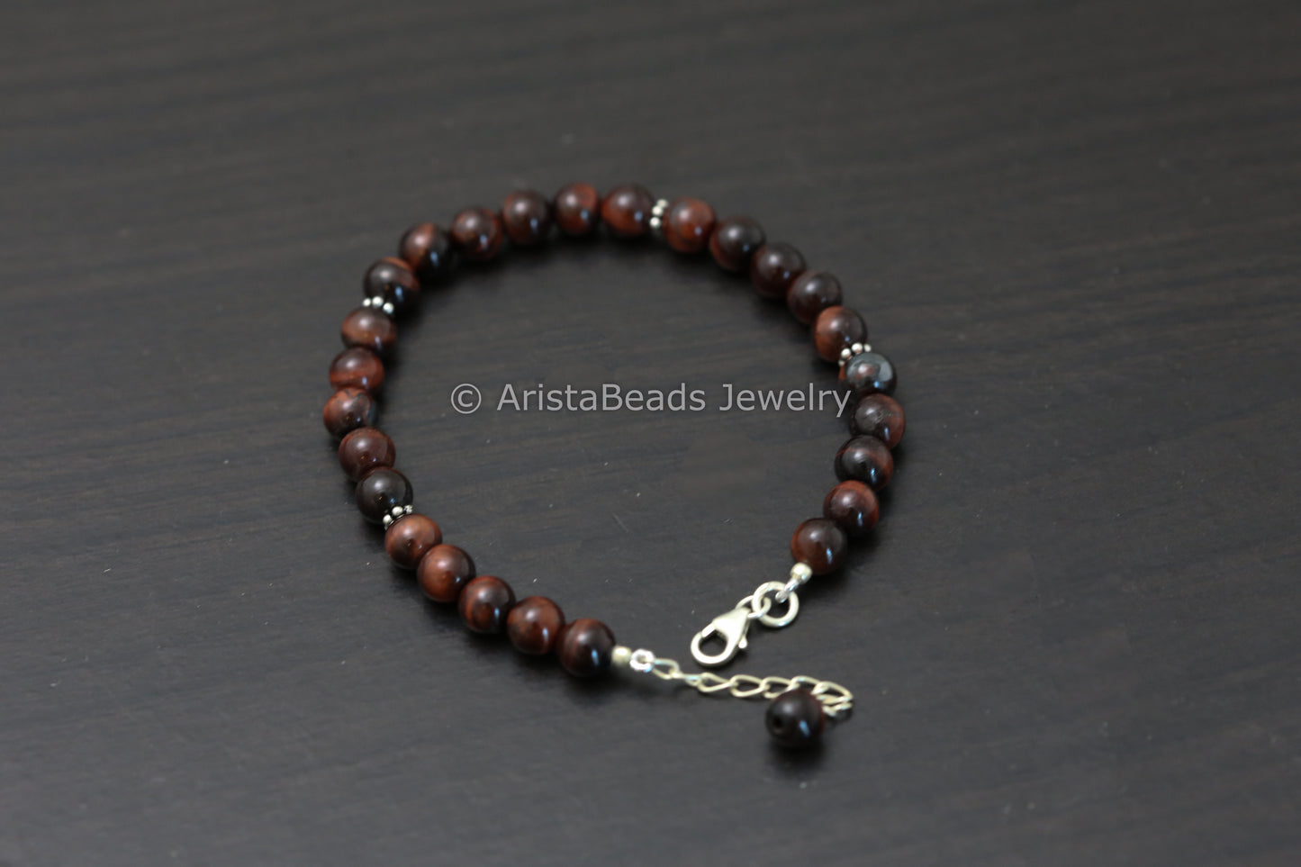 925 Sterling Silver Red Tiger Eye Bracelet