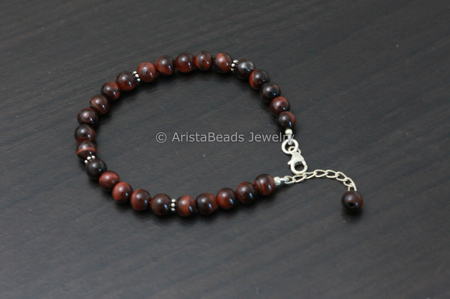 925 Sterling Silver Red Tiger Eye Bracelet