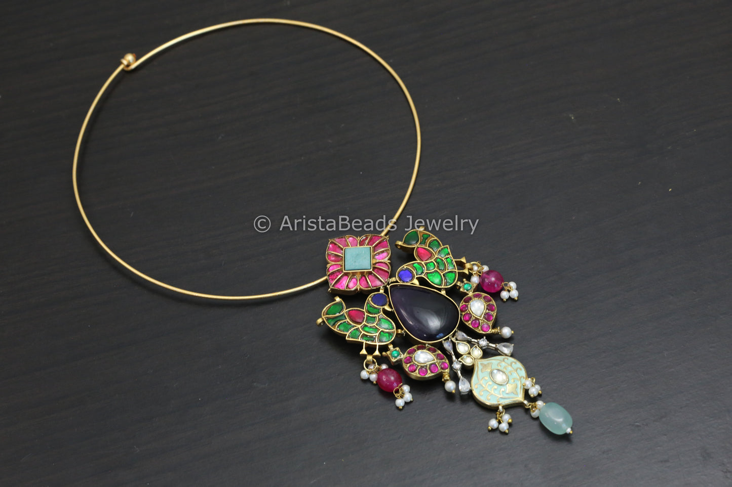 Fusion Jadau Kundan Amethyst Hasli Necklace