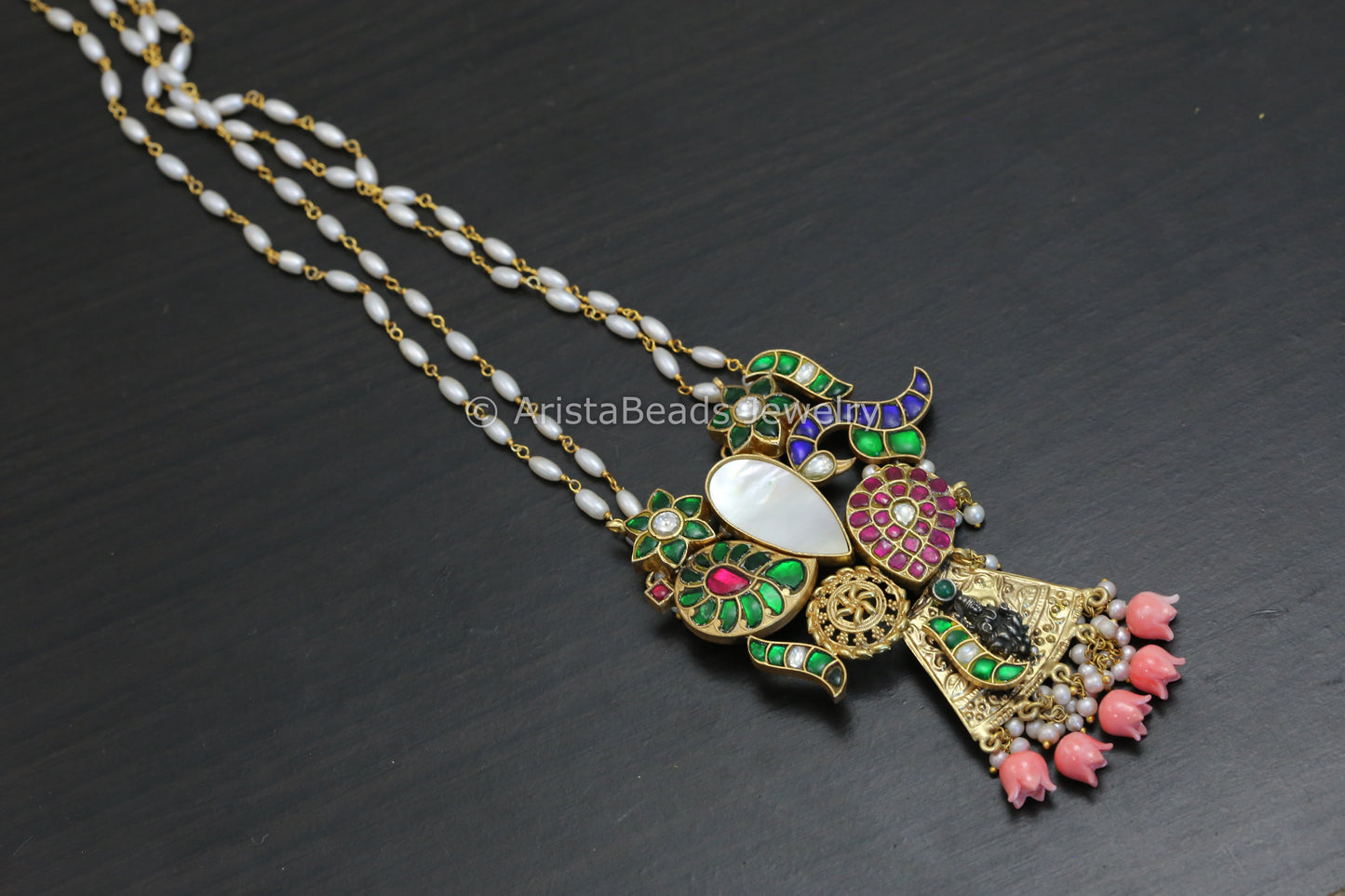 Fusion Jadau Kundan MOP & Tulip Coral Necklace