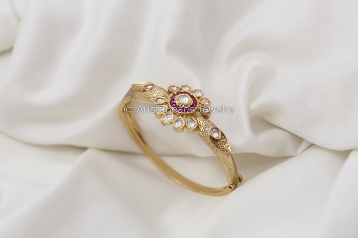 CZ & Kundan Polki Bracelet -Clear Ruby
