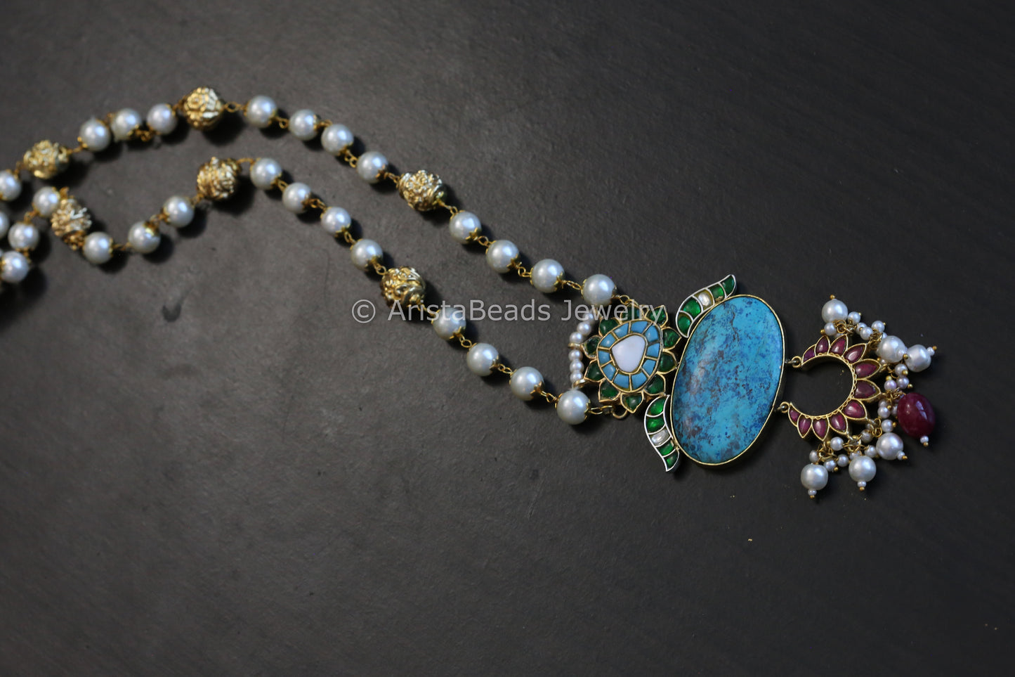 Jadau Kundan & Turquoise Cab Stone Necklace