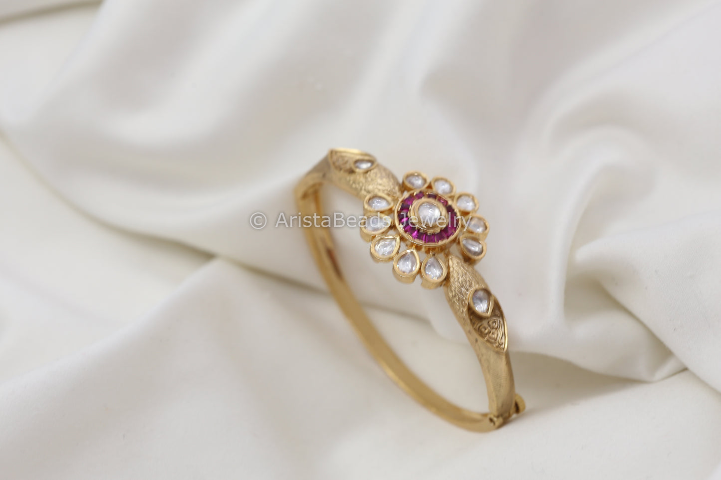 CZ & Kundan Polki Bracelet -Clear Ruby