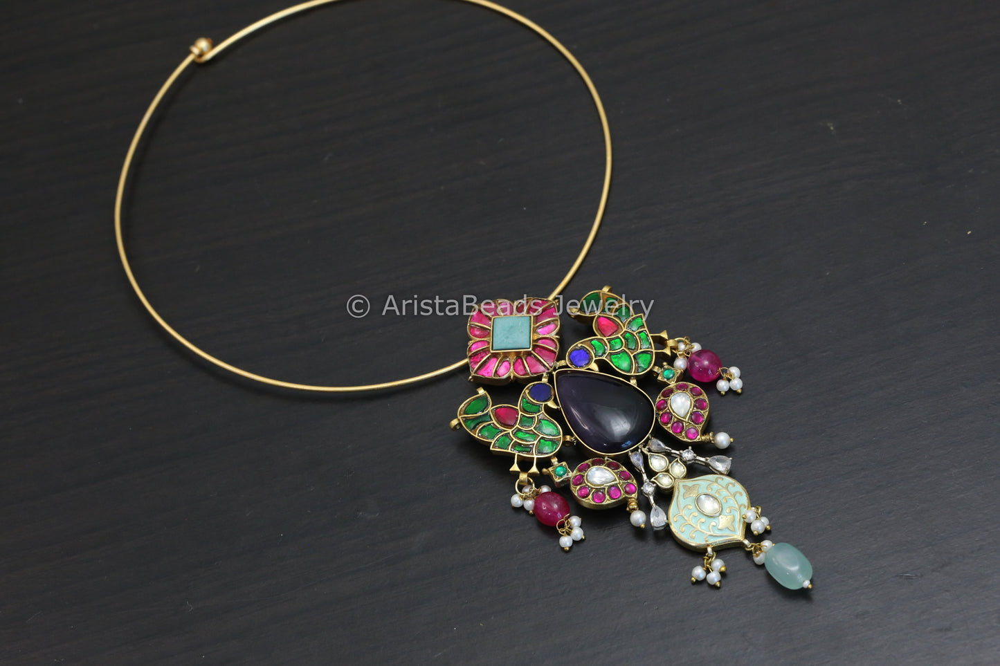 Fusion Jadau Kundan Amethyst Hasli Necklace