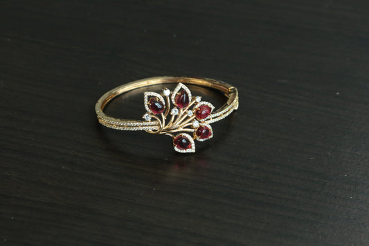 Gold Finish CZ Bangle Bracelet - Red (Openable)