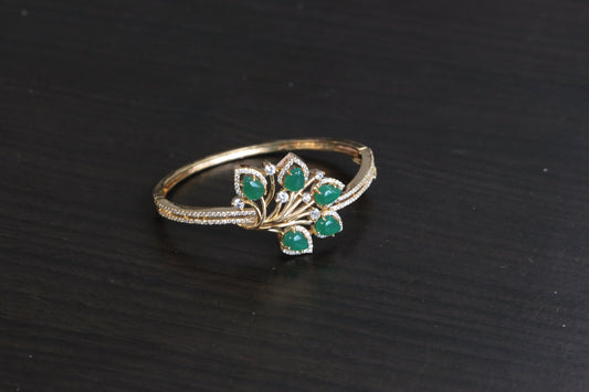 Gold Finish CZ Bangle Bracelet - Green (Openable)
