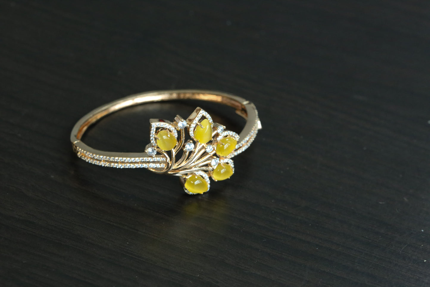 Gold Finish CZ Bangle Bracelet - Yellow (Openable)