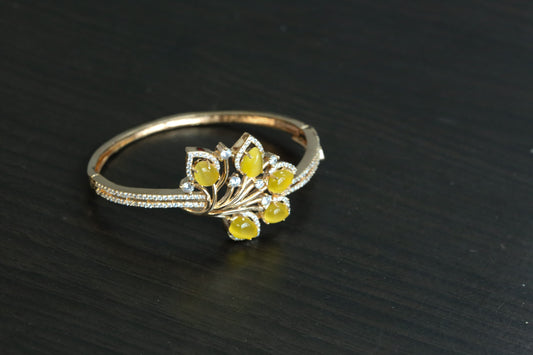 Gold Finish CZ Bangle Bracelet - Yellow (Openable)