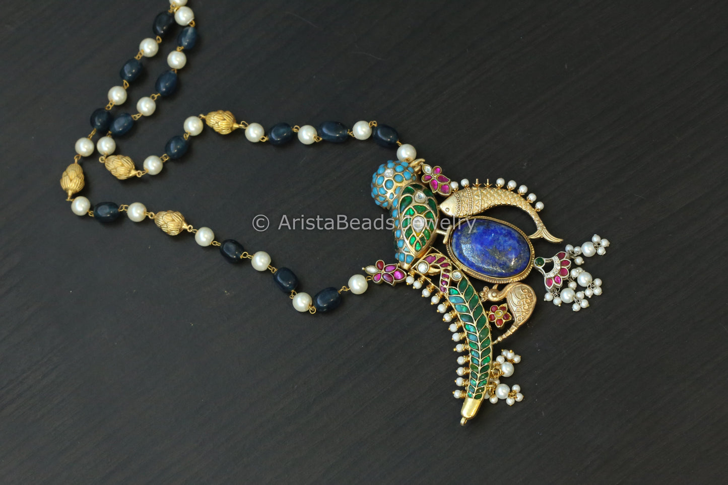 Designer Jadau Kundan Fusion Necklace - Lapis