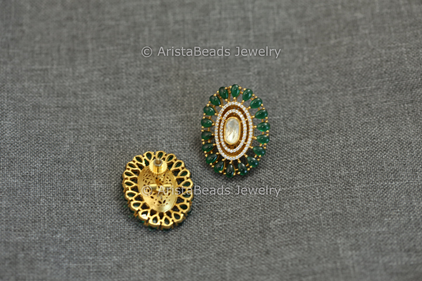 Oval Real Moissanite & Pota Stones Studs