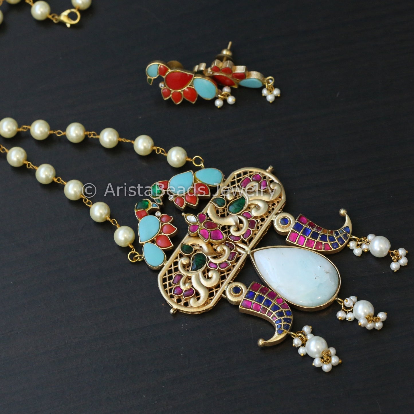 Jadau Kundan Fusion Necklace Set -Larimar