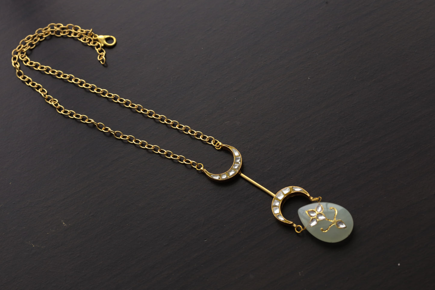 Dainty Jadau Kundan Necklace -Aqua Stone