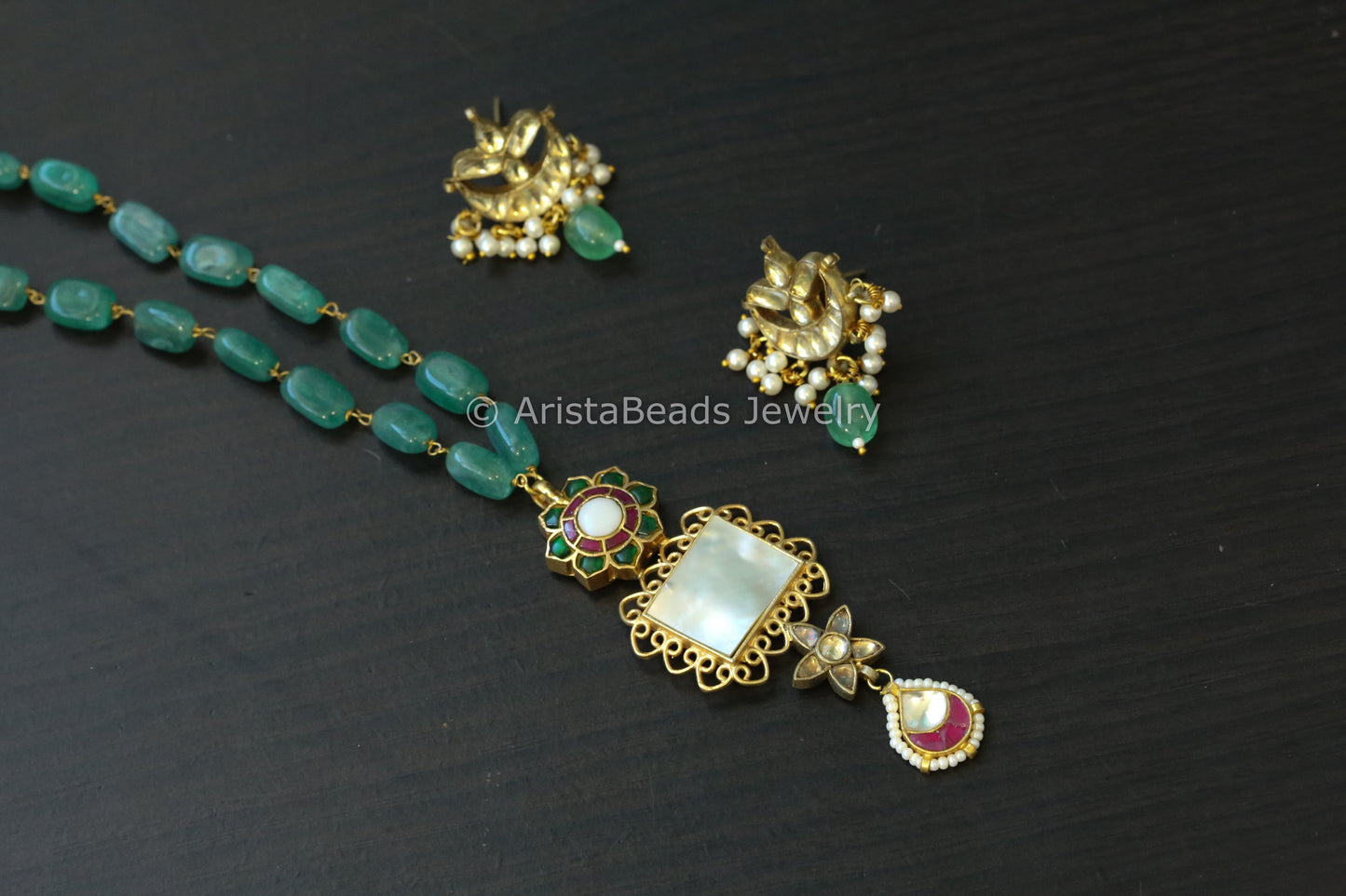 Dainty MOP Jadau Kundan Necklace Set