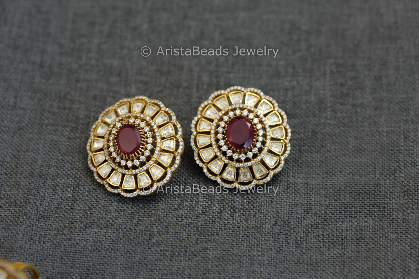 Large Real Moissanite, Micro CZ & Doublet Studs - Red