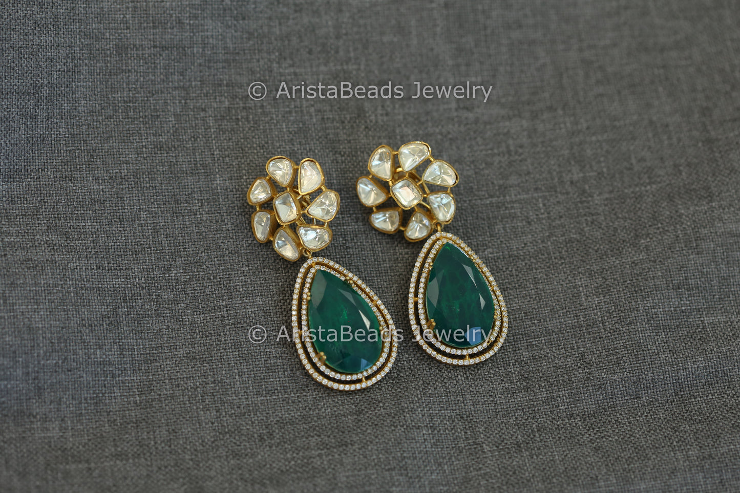 Real Moissanite & Green Doublet Earrings