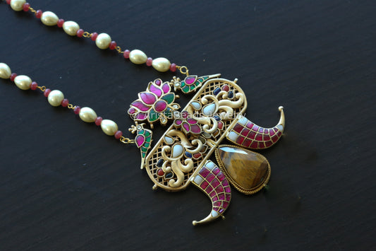 Jadau Kundan Fusion Necklace Set - Tiger Eye