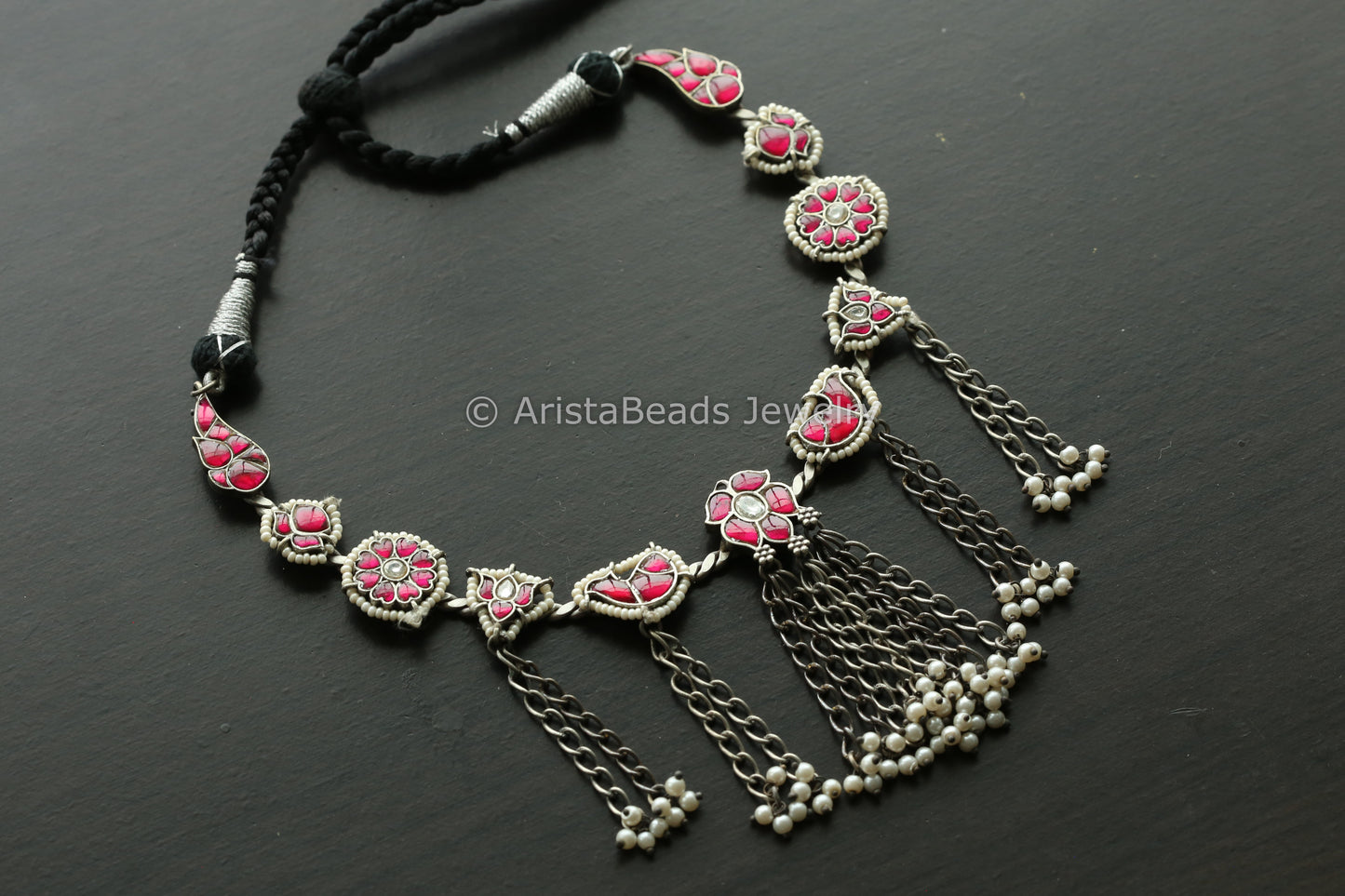 Fusion Kundan Hasli Tassel Necklace -Ruby