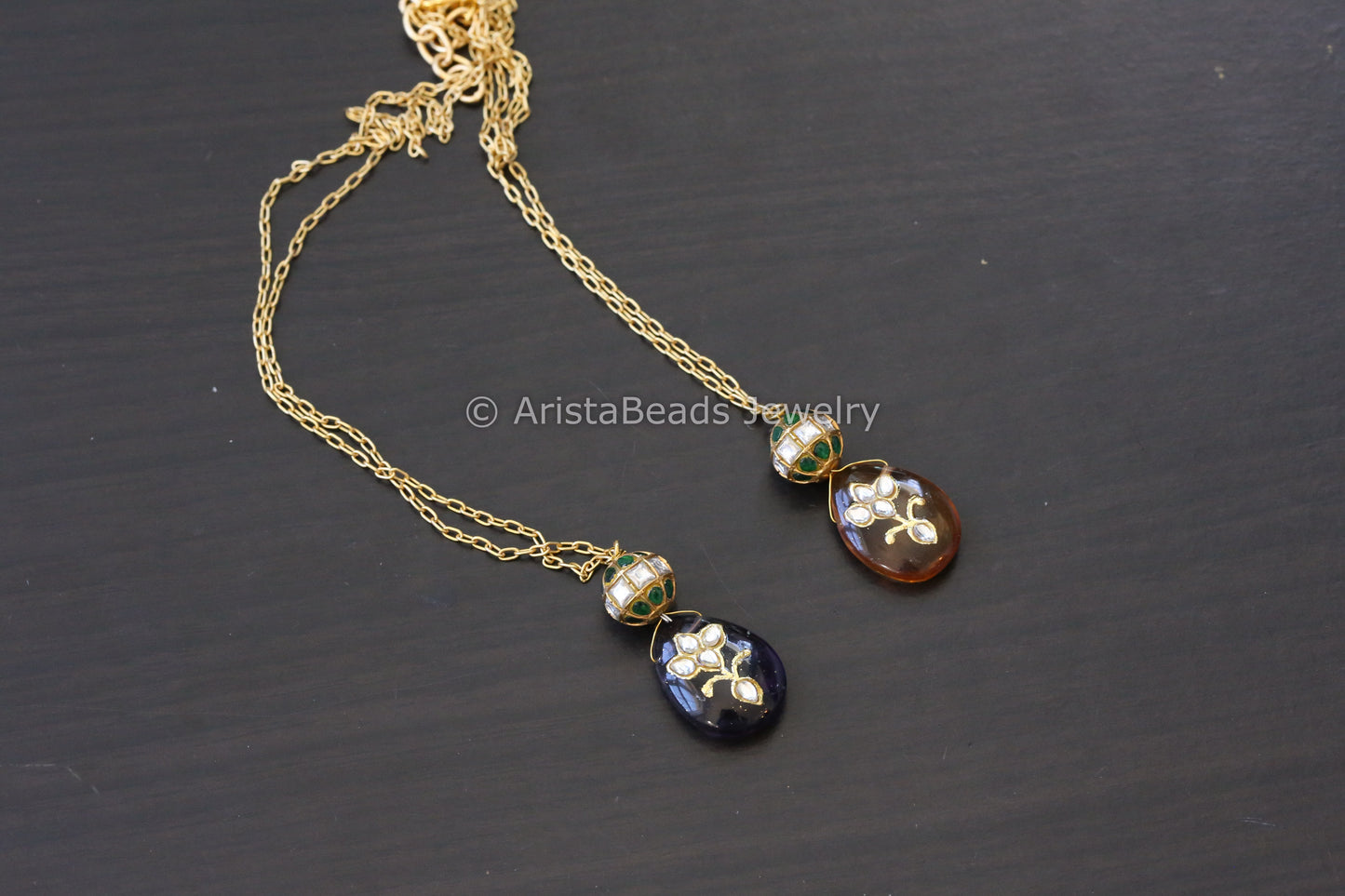 Dainty Jadau Kundan Necklace -Green Jadau Ball
