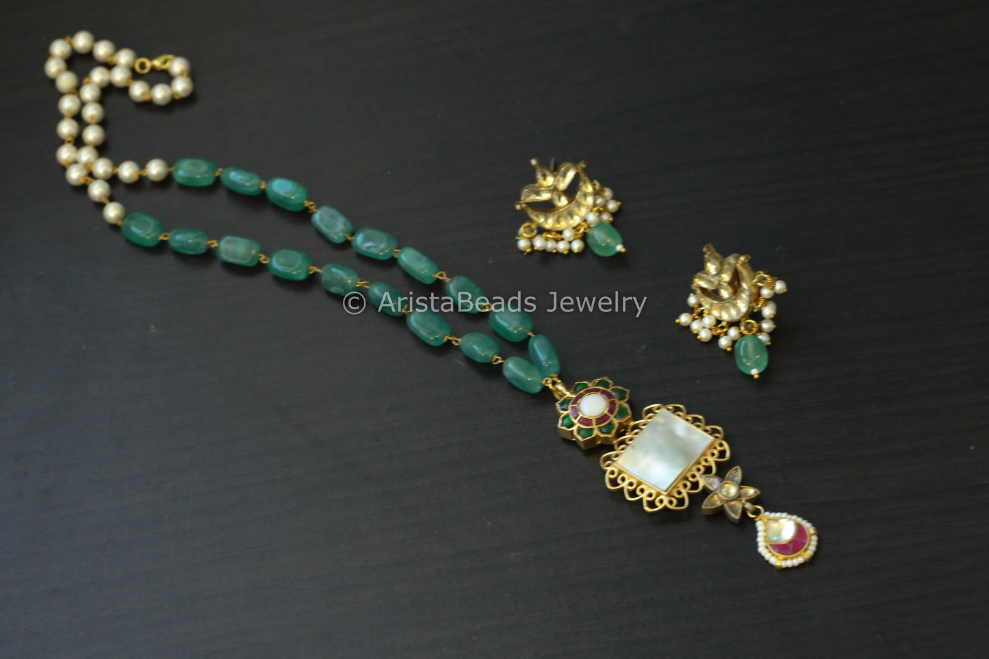Dainty MOP Jadau Kundan Necklace Set