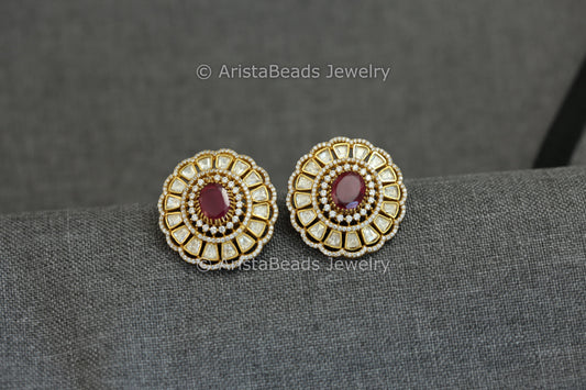 Large Real Moissanite, Micro CZ & Doublet Studs - Red