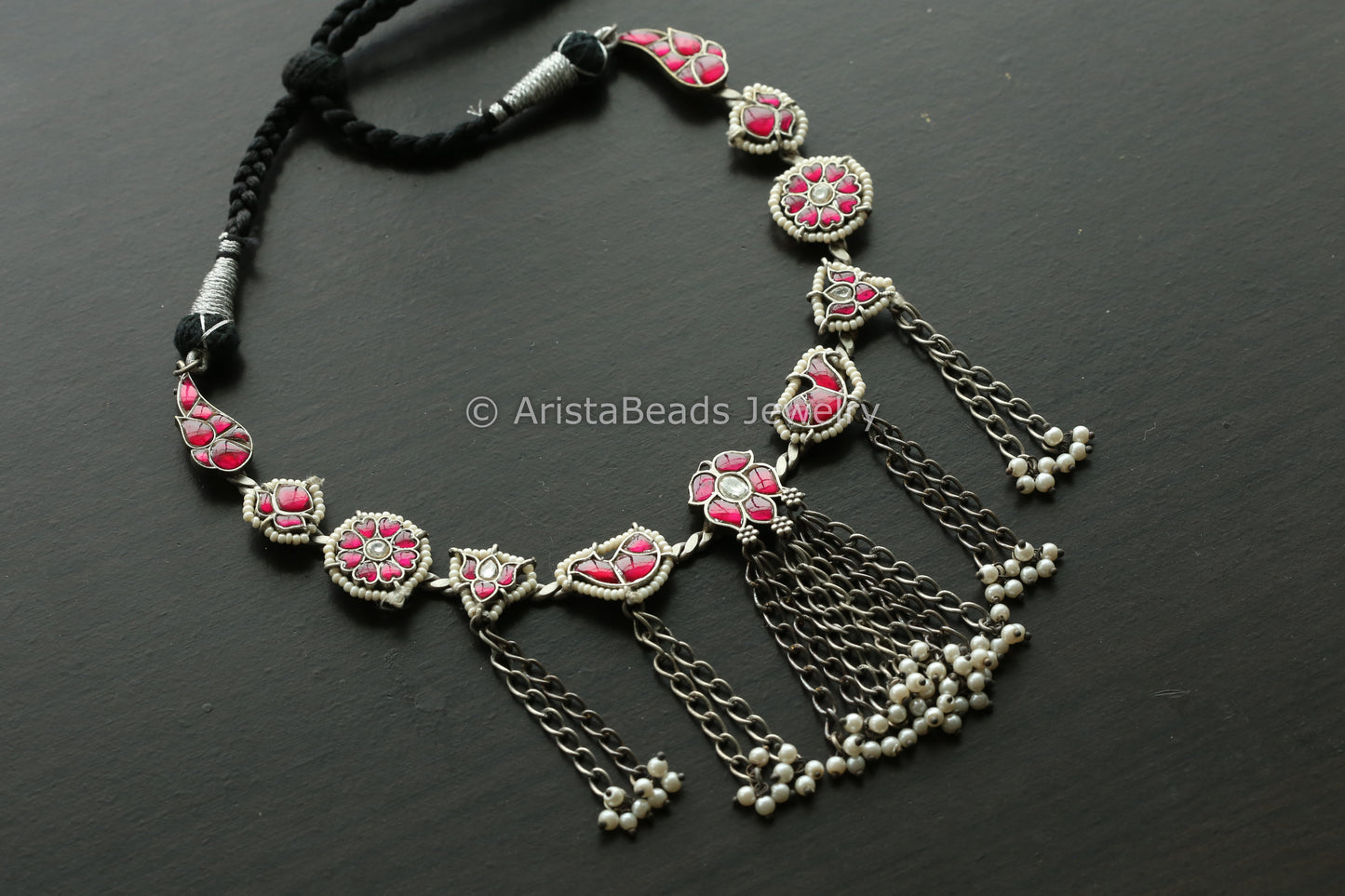 Fusion Kundan Hasli Tassel Necklace -Ruby